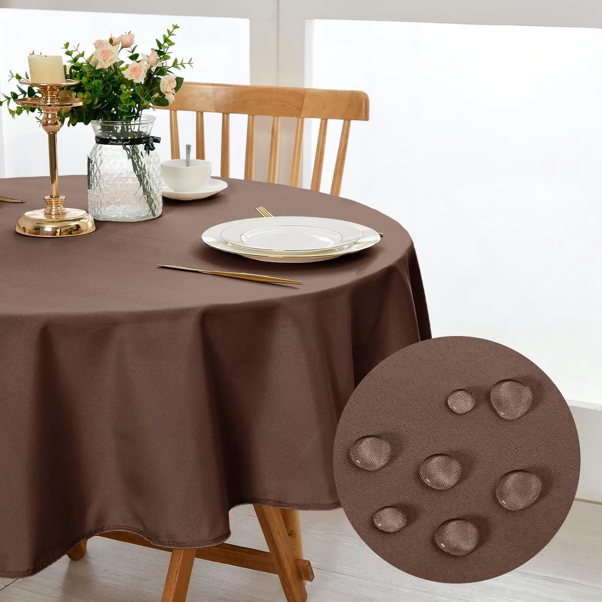 Rond Tafelkleed - Vlekbestendig, Wasbaar en Waterdicht - Voor Eetkamer, Tuin en Feestjes - Bruin Ø 160 cm