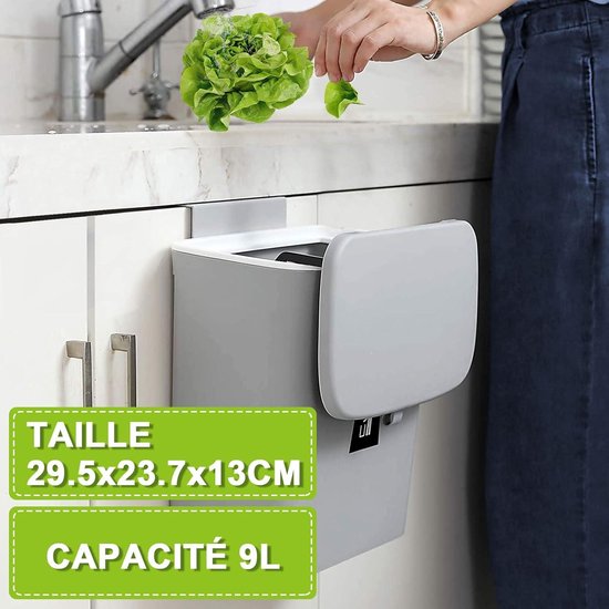 Poubelle De Cuisine- Poubelle Suspendue En Plastique (PP) De 10L Pour La Cuisine/le Bureau/la