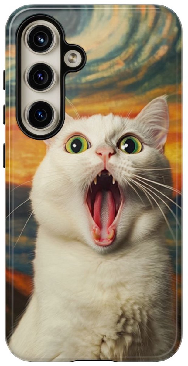Verbaasde Witte Kat met Groene Ogen – Telefoonhoesje Geschikt voor Samsung Galaxy S24