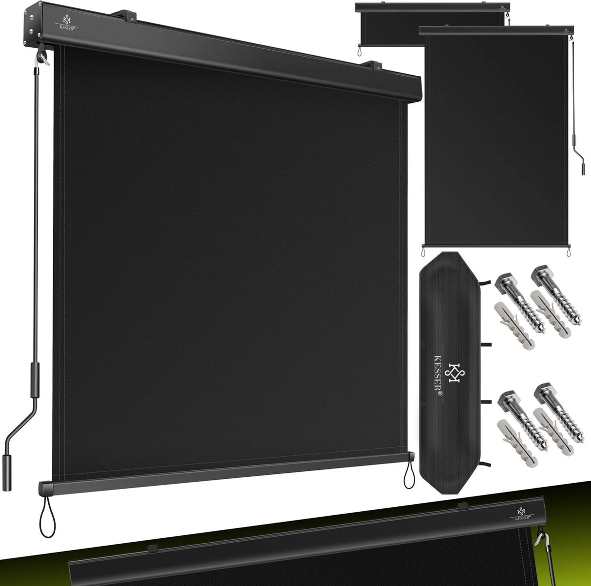 KESSER® Zonneluifel 160 x 250 cm Zijluifel | Zonnescherm Verticaal uitschuifbaar | Zon en Privacy Bescherming Zonwering voor balkon, terras, Tuin-Luifel | Zijolgordijn met Zwengel, Grijs