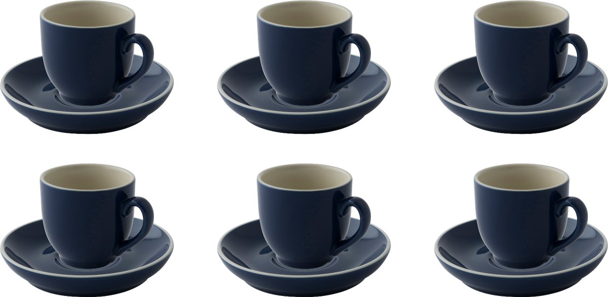 Palmer - Colors - Koffie kop en schotel - 6 stuks - 14 cl - Blauw - Porselein - Koffiekopjes