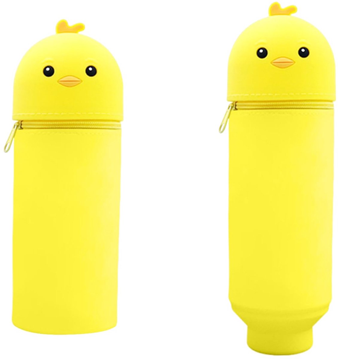 Kawaii Pennenzak - 2-in-1 Siliconen Pennenhouder - Opvouwbaar & Waterdicht - Geel Kuiken Design