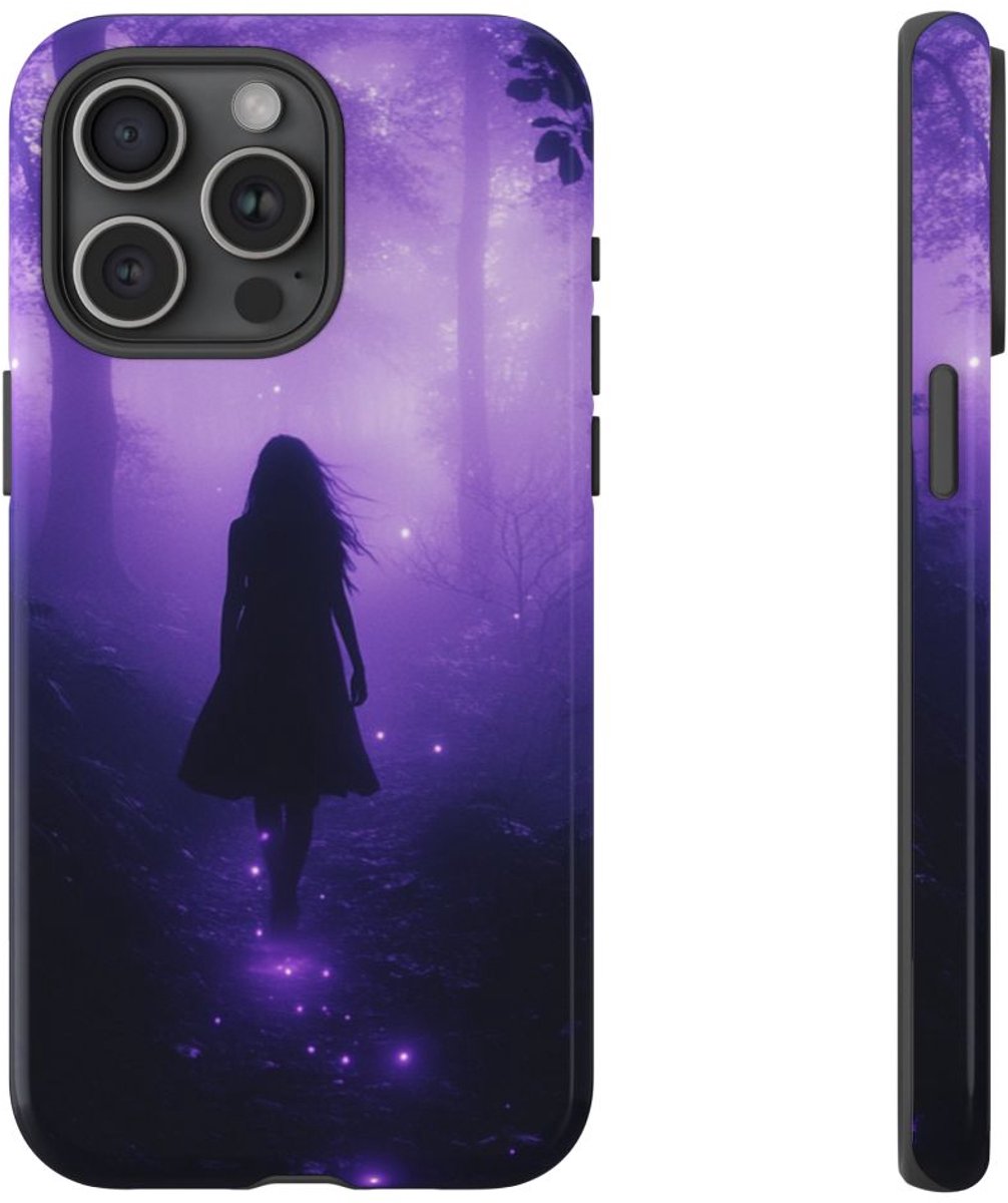 Silhouet in Gloeiend Paars Bos – Telefoonhoesje Geschikt voor iPhone 15 Pro Max
