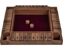 Shut The Box 4 Spelers – Walnoot Houten Dobbelspel – 29 x 29 cm – Met Ingelegd Vilt & 8 Houten Dobbe