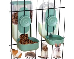 35oz Hangende Automatische Voer- en Waterdispenser voor Huisdieren - Automatische Gravity Voerbak en Waterbak voor Huisdieren - Kooi Kattenvoerbak Hondenvoerstation - voor Puppy en Kitten Konijn Chinchilla Egel Fret - Groen