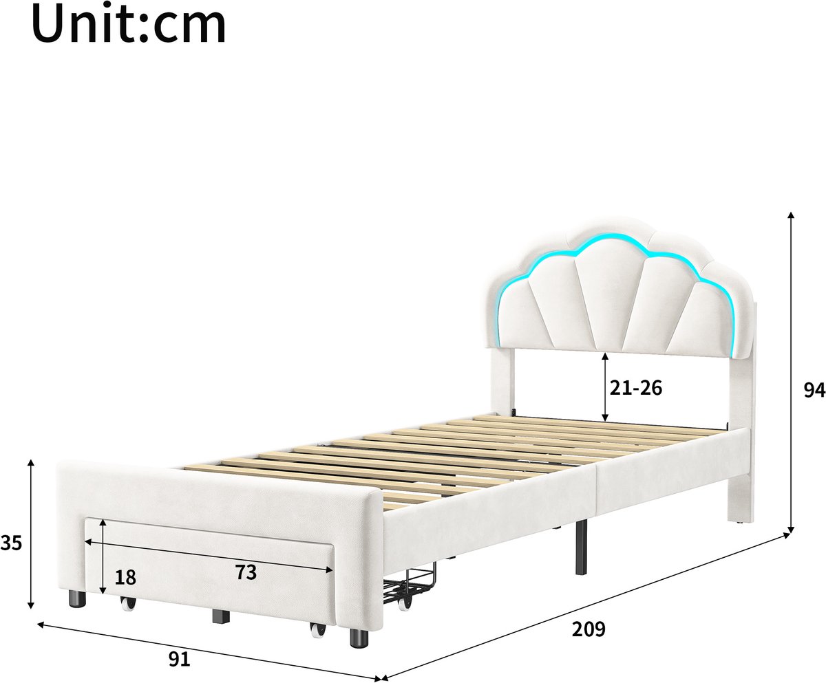 Meisjesbed Meisjesbed Schelp Gestoffeerd Kinderbed - afbeelding 3