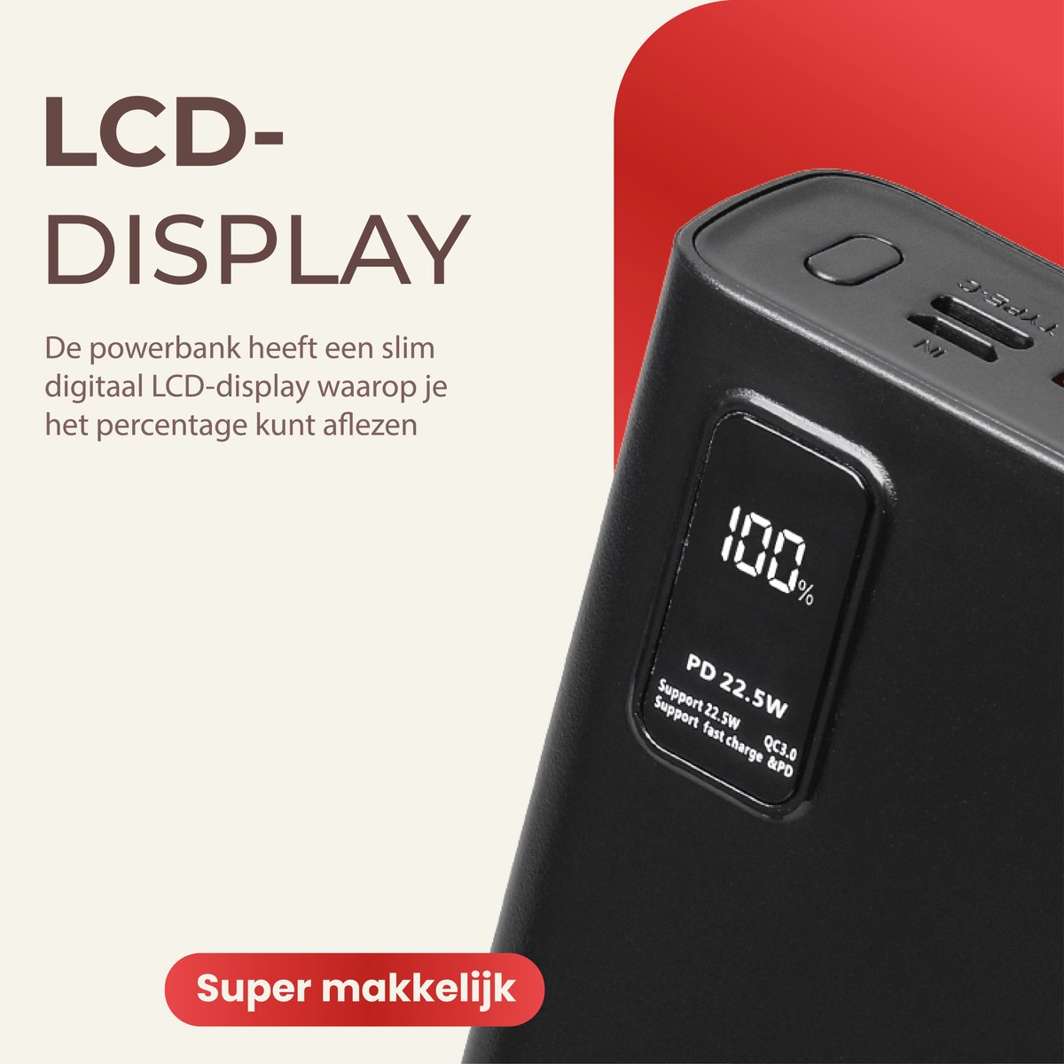 Powerbank 20000 mAh – 22.5W Ultra Snellader - USB-A/USB-C - LED Indicatie - Universele Powerbanks Geschikt voor iOS/Android - Zwart van Besjaar — cadeau in Gadgets - foto 5