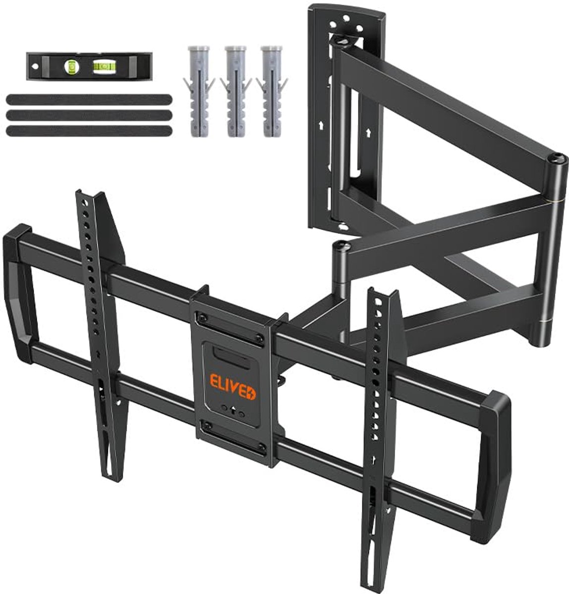 ELIVED TV-muurbeugel met 762 mm lange scharnierende arm voor de meeste 42-75 inch tv's, draaibaar en kantelbaar, belastbaar tot 45 kg. Max. VESA 600x400 mm EV3037