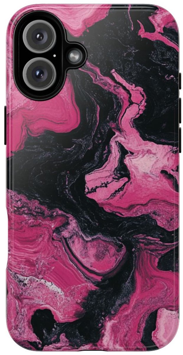 Roze en Zwarte Marmer Abstracte Textuur – Telefoonhoesje Geschikt voor iPhone 16 Plus