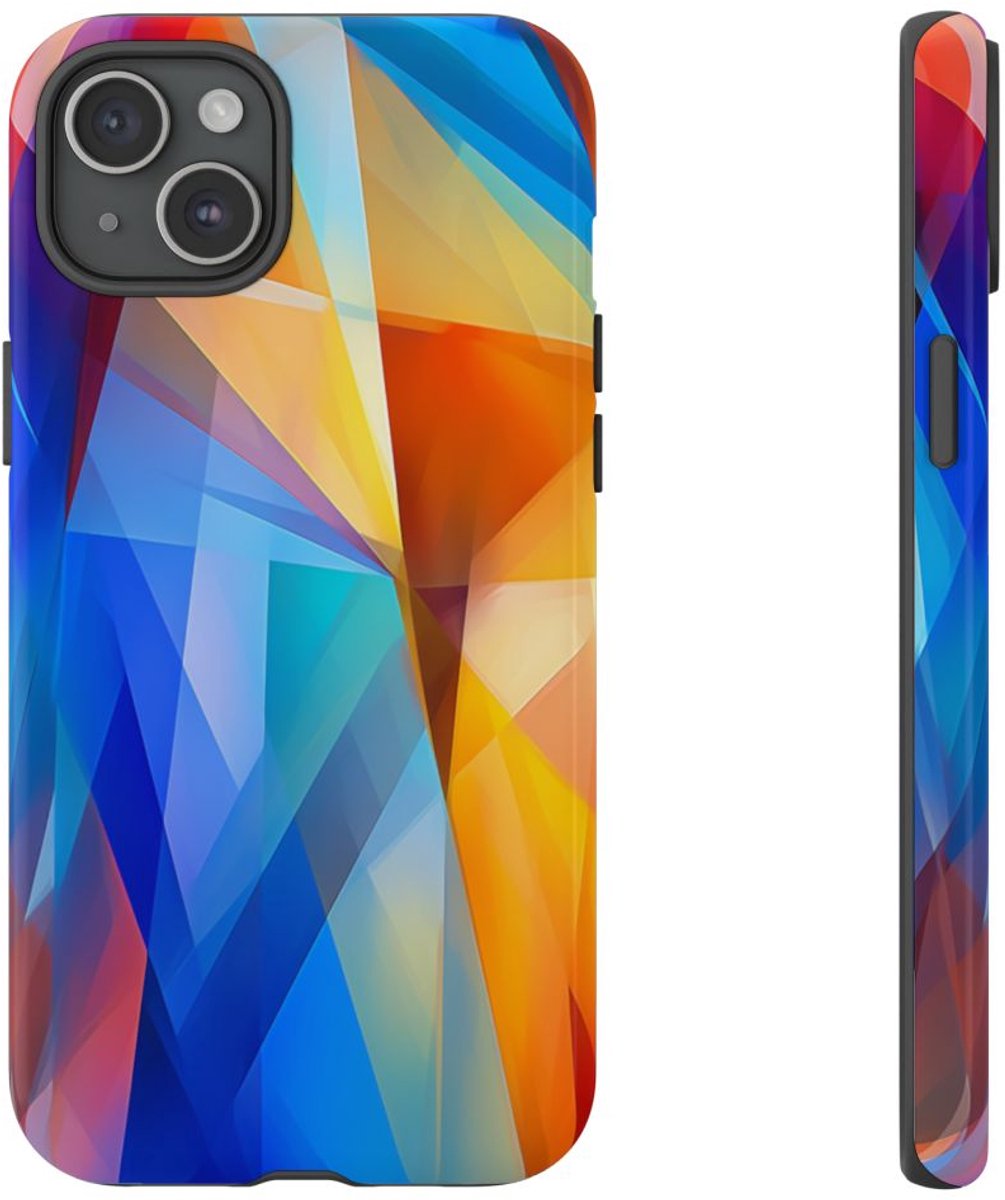 Levendig Geometrisch Abstract Ontwerp – Telefoonhoesje Geschikt voor iPhone 15 Plus