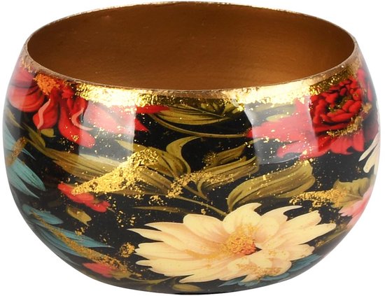 Foto: Dekoratief theelichthouder botanical beauty metaal 9x9x6cm a258051