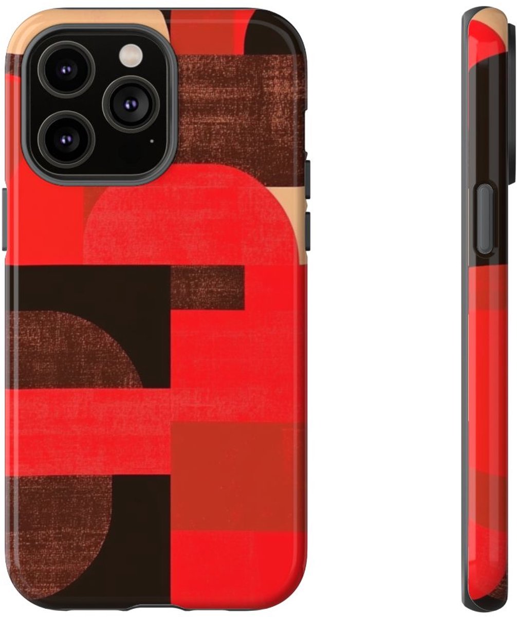 Rood-Bruin Geometrisch Abstract – Telefoonhoesje Geschikt voor iPhone 14 Pro Max