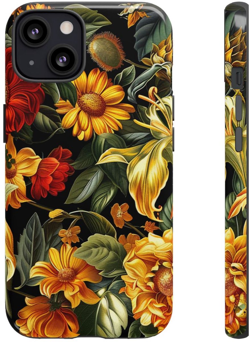 Vrolijk Gele en Rode Bloemenprint – Telefoonhoesje Geschikt voor iPhone 13