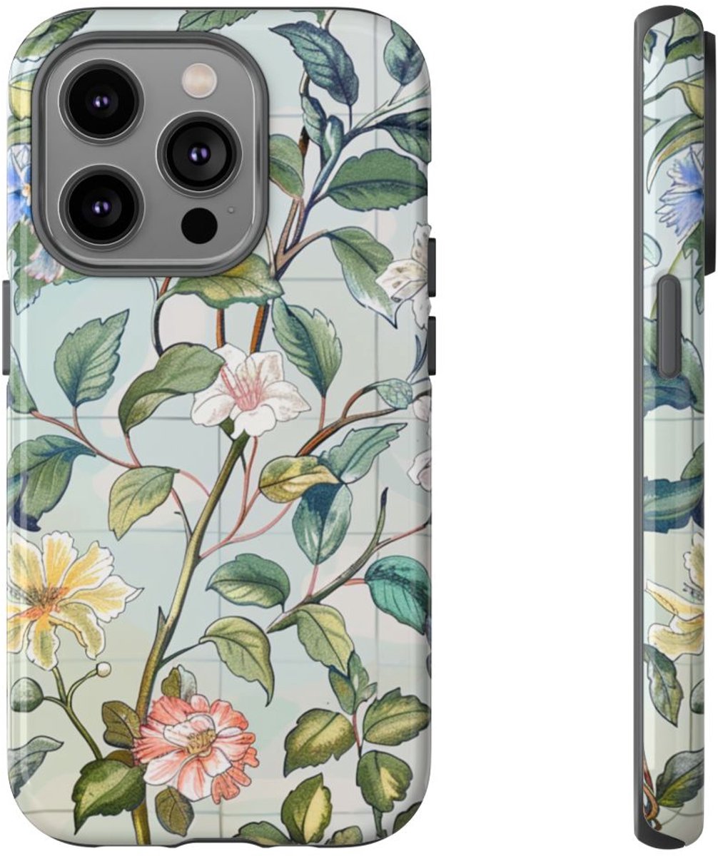 Vintage Bloemenpatroon met Vlinders – Telefoonhoesje Geschikt voor iPhone 14 Pro