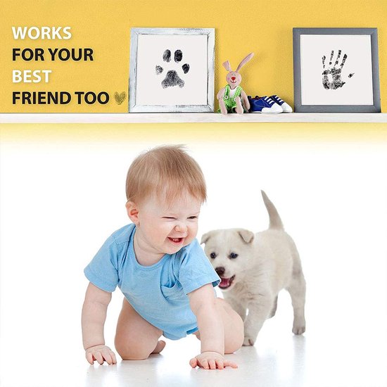 Baby hand- en voetafdrukset, 4-delige baby voetafdrukset, baby afdrukset voor pasgeborenen, pootafdrukset hond, pootafdrukset kat, Clean Touch inktkussen voor babyshowers van KATARA — afbeelding 4