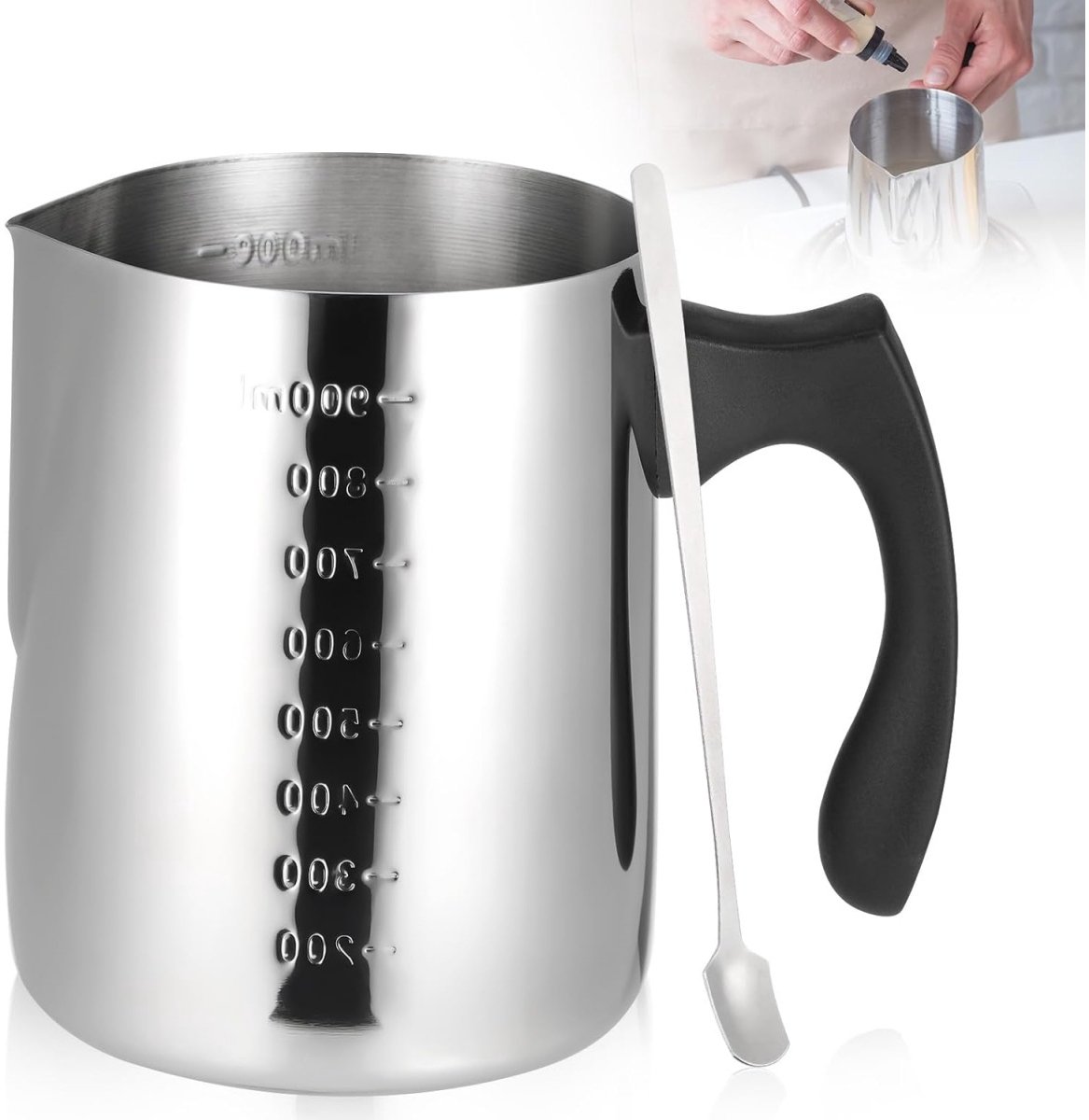 EXCITAT 900ml - Pot - Wassmeltpot - Roestvrij staal - Smeltbeker - Gegradueerd - Geschikt voor het maken van kaarsen en zeep - Zilver