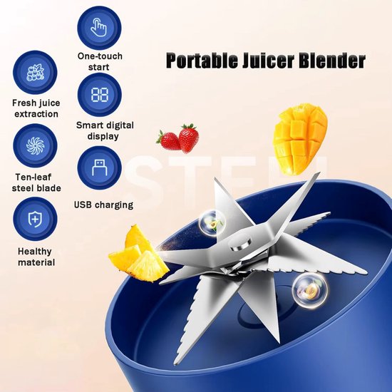 Draadloze Portable Blender - 1,5L - 10 Roestvrijstalen Mesjes - Smoothie Maker voor Onderweg - USB-C Oplaadbaar - Wit/Groen - Shakes & Juices van Merkloos — afbeelding 3