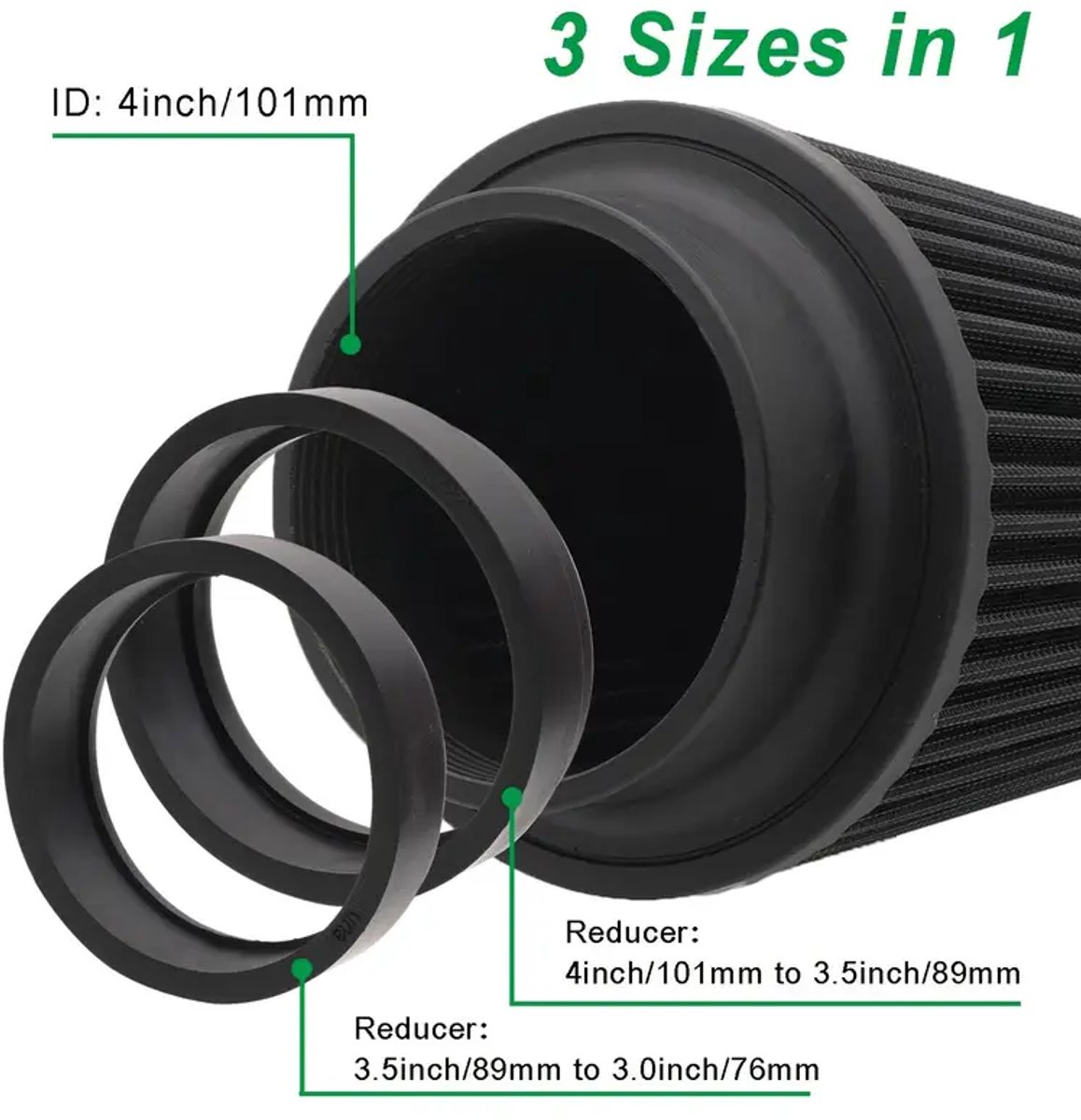 1 stuk auto luchtfilter filter 3/3.5/4 inch paddestoel hoofd 76/89/101mm motor inlaat modificaties - zwart