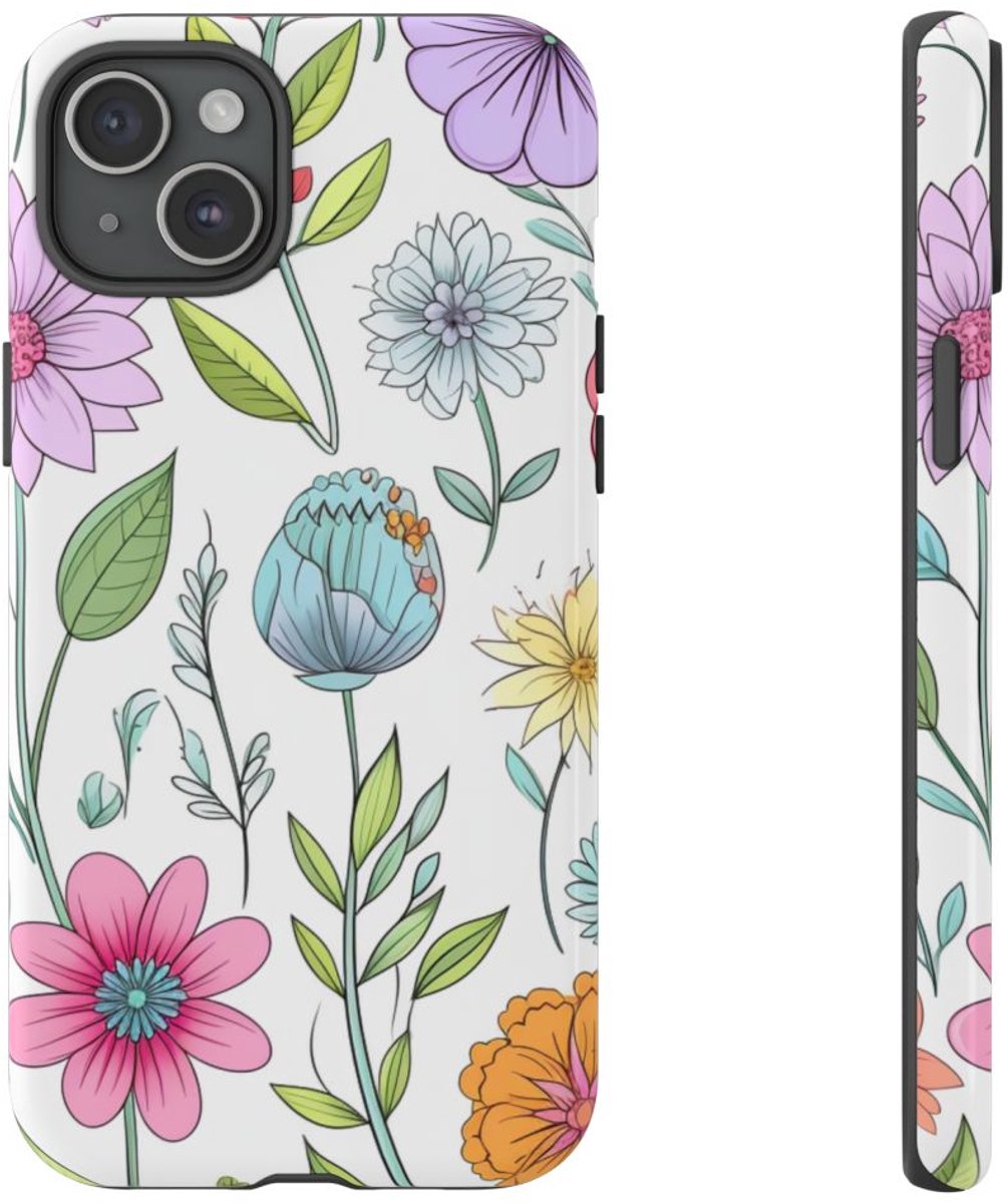 Kleurrijk Bloemenpatroon – Telefoonhoesje Geschikt voor iPhone 15 Plus