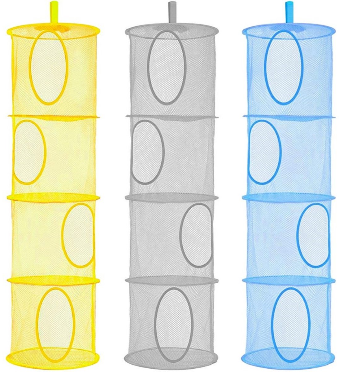 TOVBMUP 3 Stuks Hangrek - Vierlaags Opbergnet - Hängend Net Organisator - 30x110cm - Geschikt voor Kleding en Accessoires - Nylon - Foutloos Opbergsysteem