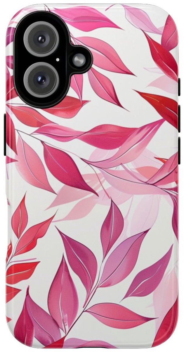 Roze en Rode Bladerenpatroon – Telefoonhoesje Geschikt voor iPhone 16
