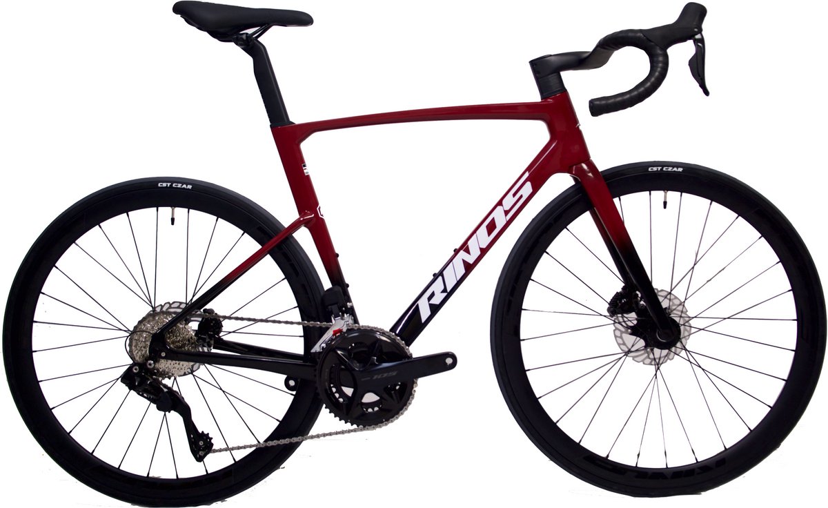Rinos Odin6.0 Carbon Road Racefiets UCI Frameset met SHI O Di2 24 versnellingen en schijfrem lichte fiets voor en 700 x 40C Rood en zwart XL