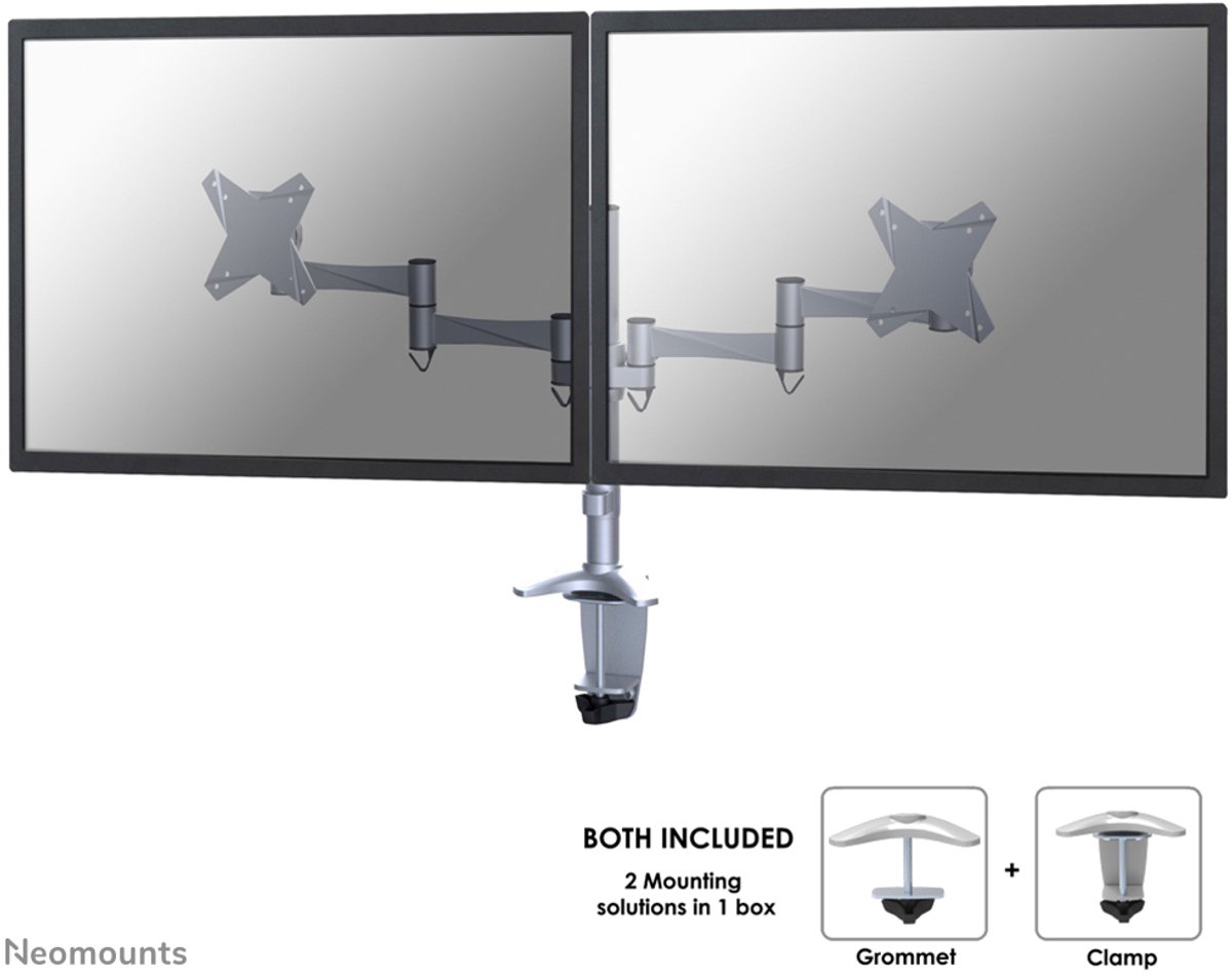 Neomounts FPMA-D1330DSILVER Monitorarm 2 schermen - 10-27" - 0-9 kg/scherm - zilver
