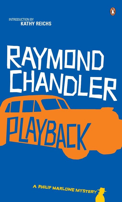 Boekcover van 'Playback' met een oranje silhouet van een auto en de titel in witte letters op een blauwe achtergrond.