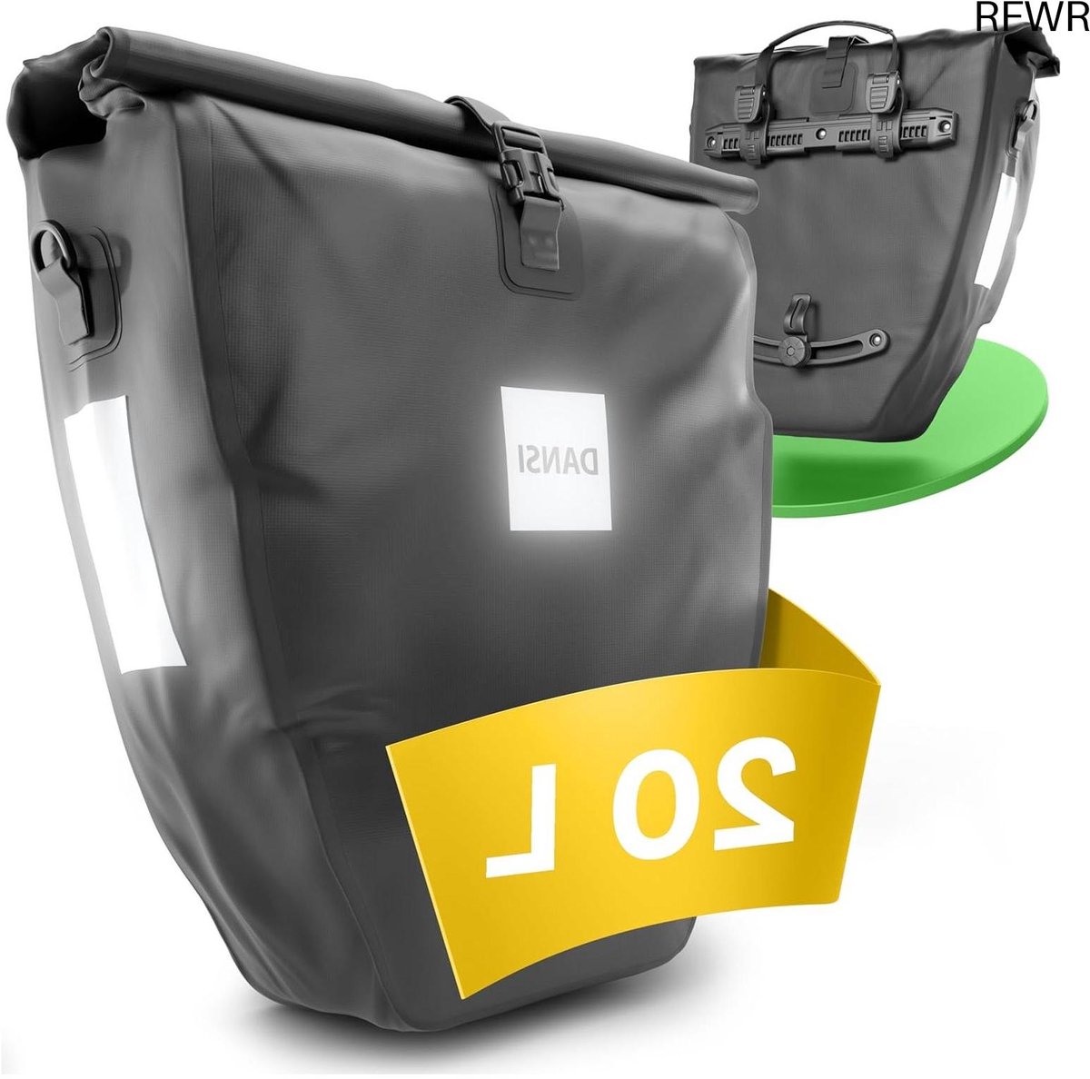 RFWR® 20L waterdichte fietstas met schouderriem en handvat - Ideaal voor bagagedrager, inklapbaar en reflecterend