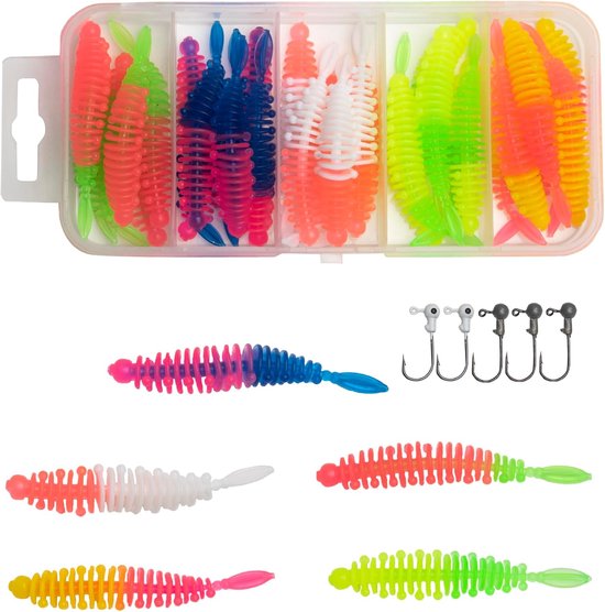 Forelaas, rubberen visset, 30 stuks rubberen aas, forel met jigkop, uv- forelaas, worm, kunstaas, visaccessoires, forel Forelaas, rubberen visset, 30 stuks rubberen aas, forel met jigkop, uv- forelaas, worm, kunstaas, visaccessoires, forel
