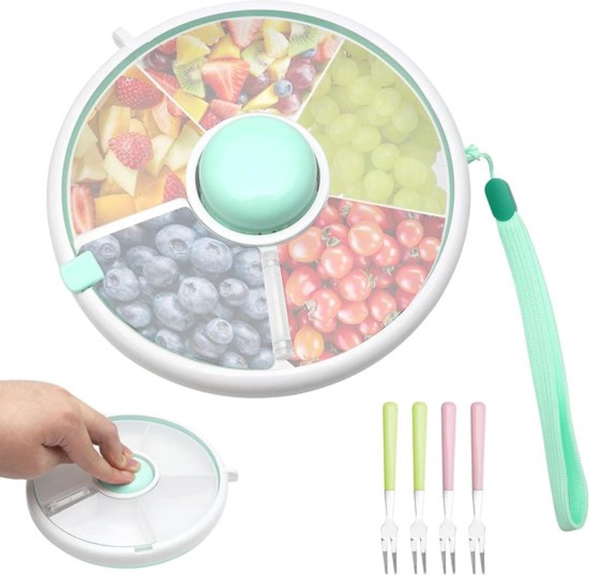 Snack spinner met vier kleine vorken - roterende opslag voor kinderen - draagbare meloen snoepzaden organizer - vaatwasmachinebestendig .