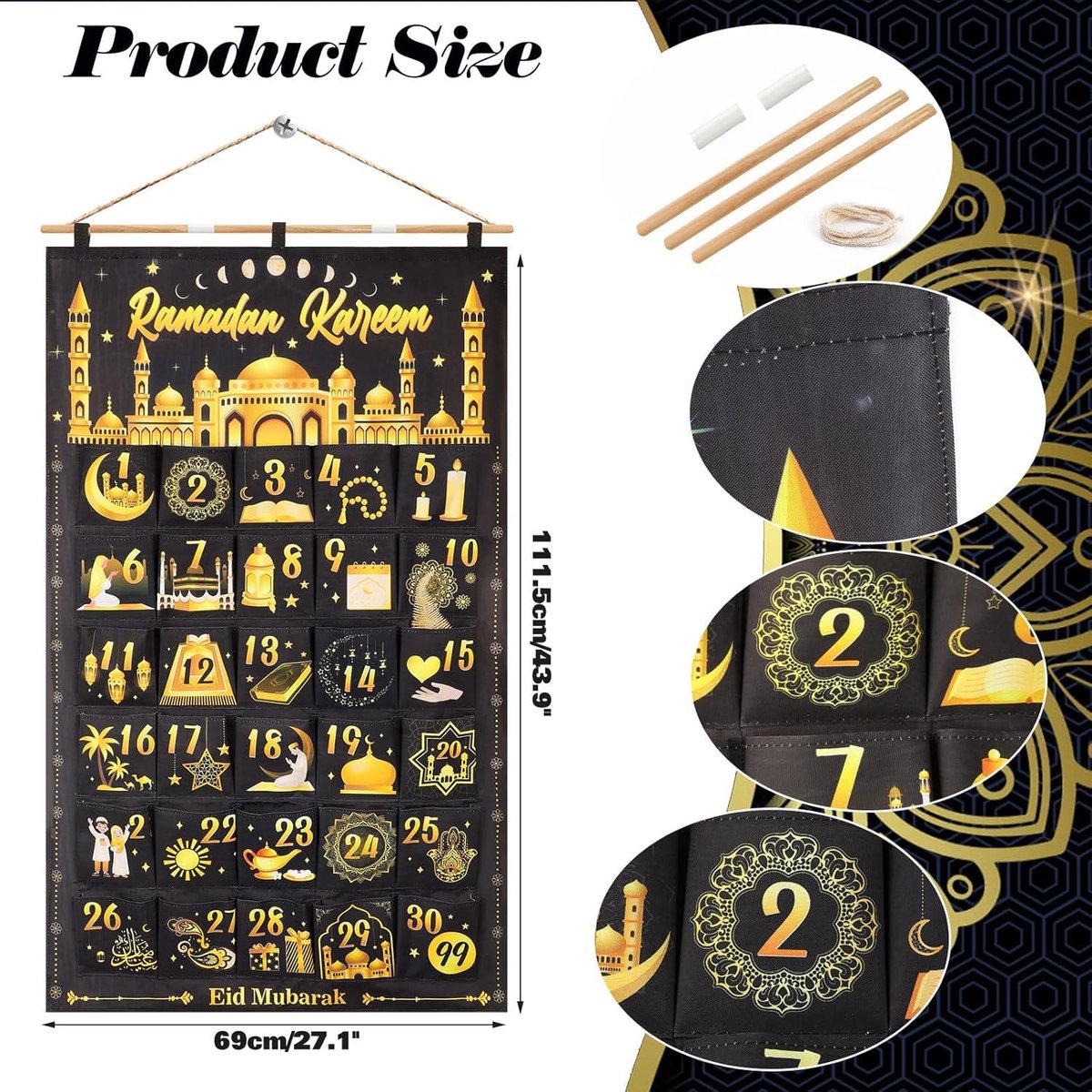 Adventskalender met cijfers, zwart - Kerst decoratie - doe-het-zelf pakketten