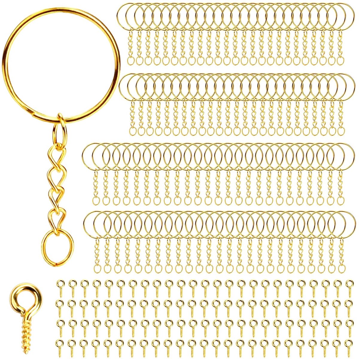 Sleutelring met ketting - handgemaakt, craftset - 200 stuks - goud