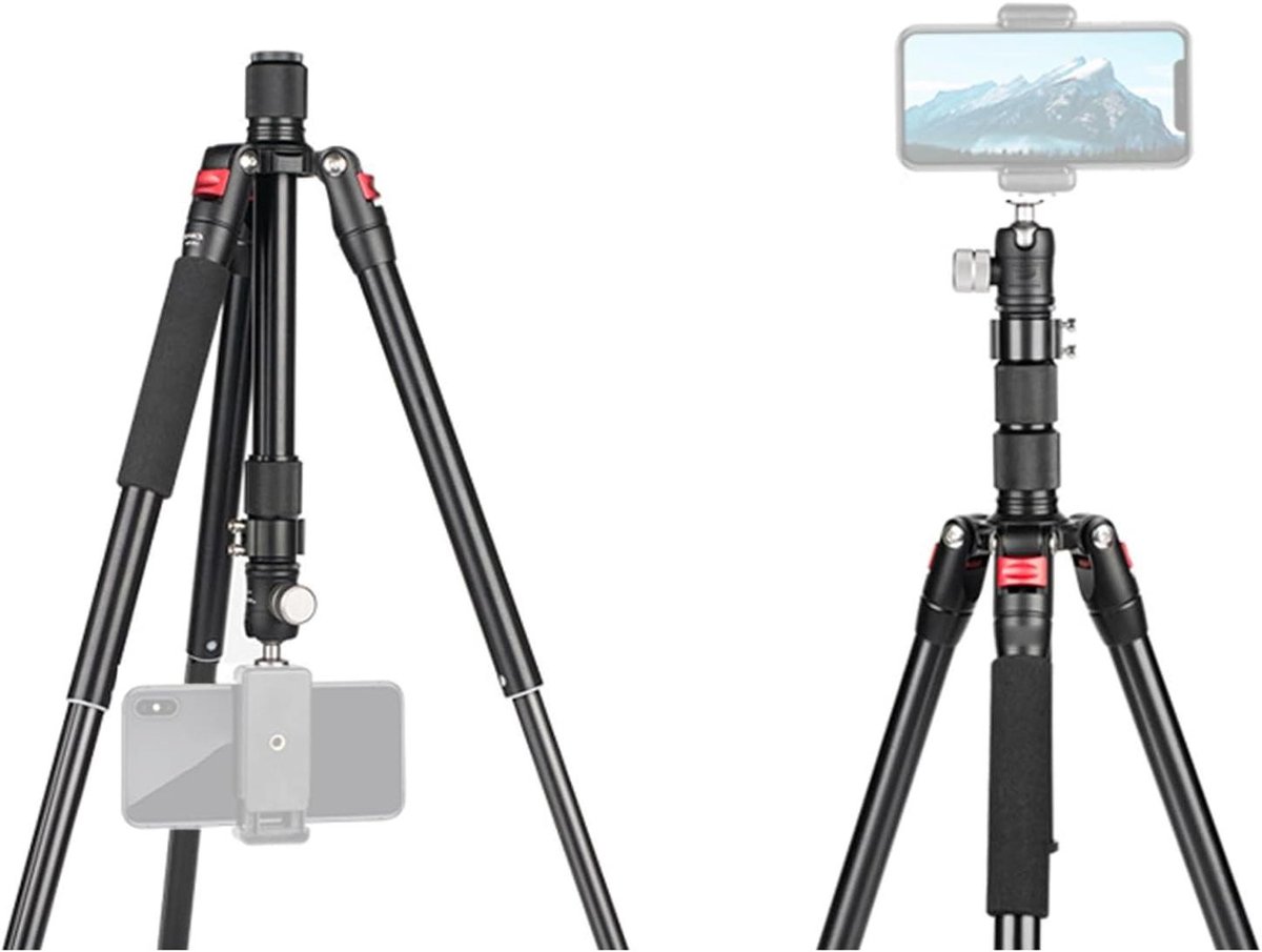 Allecto Plus - Draagbaar en Opvouwbaar Camerastatief van 59 Inch voor Video en Foto - 360 ° Draaibare Metalen Kogelkop - Lichtgewicht en Ideaal voor Vloggen en Selfie - 3 Secties