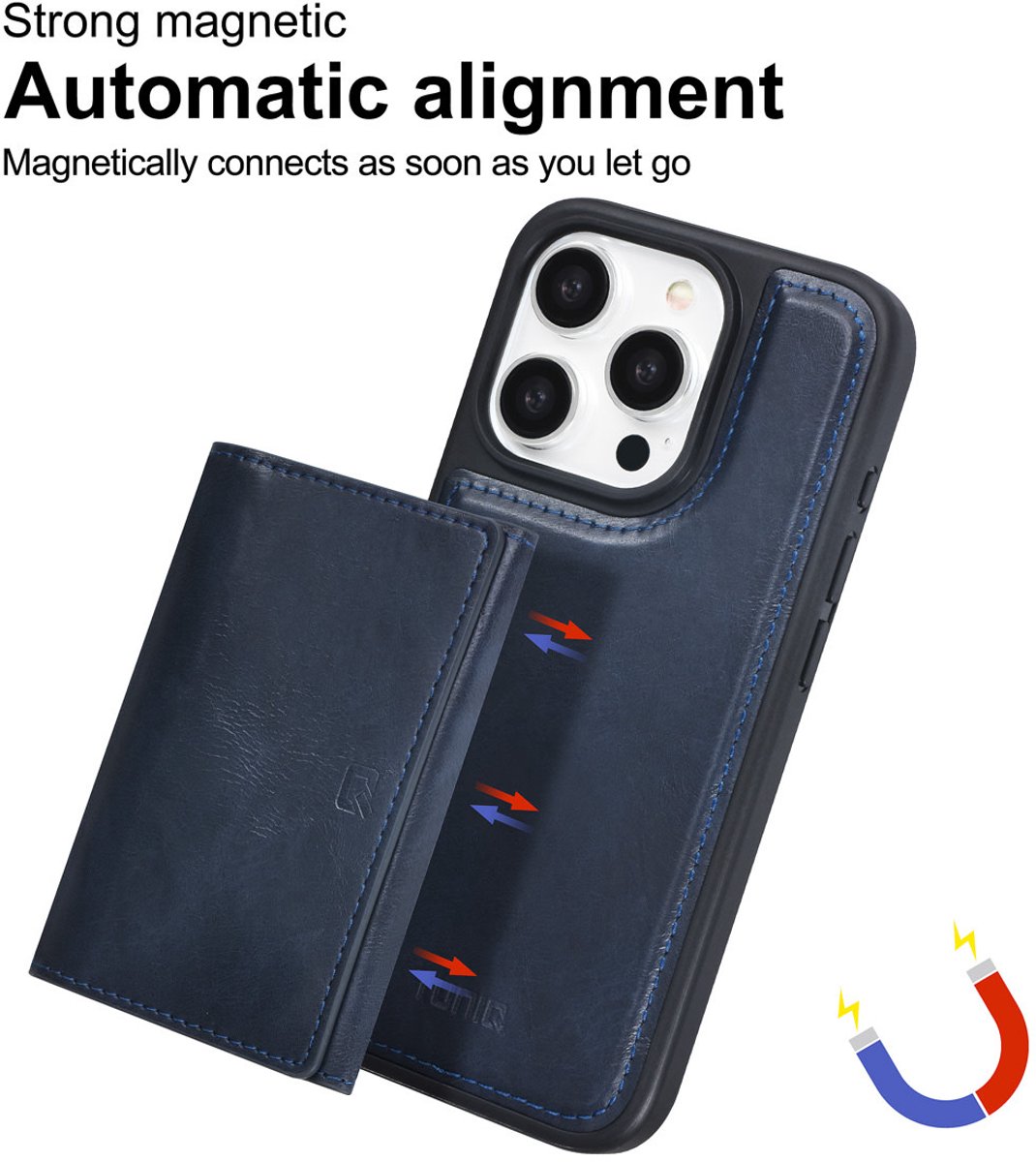TUNIQ telefoonhoesje voor Apple iPhone 15 Pro - Afneembare pasjeshouder - Blauw