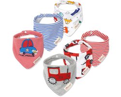 Minizone Baby Bandana's Set van 6, Superzachte en absorberende katoenen driehoekige slabbetjes met schattige ontwerpen voor jongens