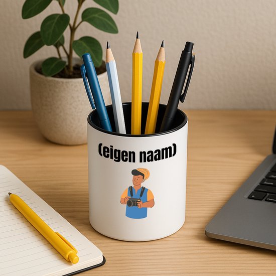 Hacebo® - photographe homme avec eigen naam Porte-stylo - Photographe - photographes - porte-stylo - appareil photo - anniversaire - cadeau - cadeau - Porte-stylo noir