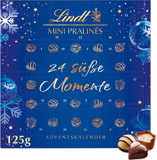 Lindt MINI PRALINES Adventskalender 125 gram - 24 luxe chocolade pralines - Tel samen met Lindt af tot Kerst