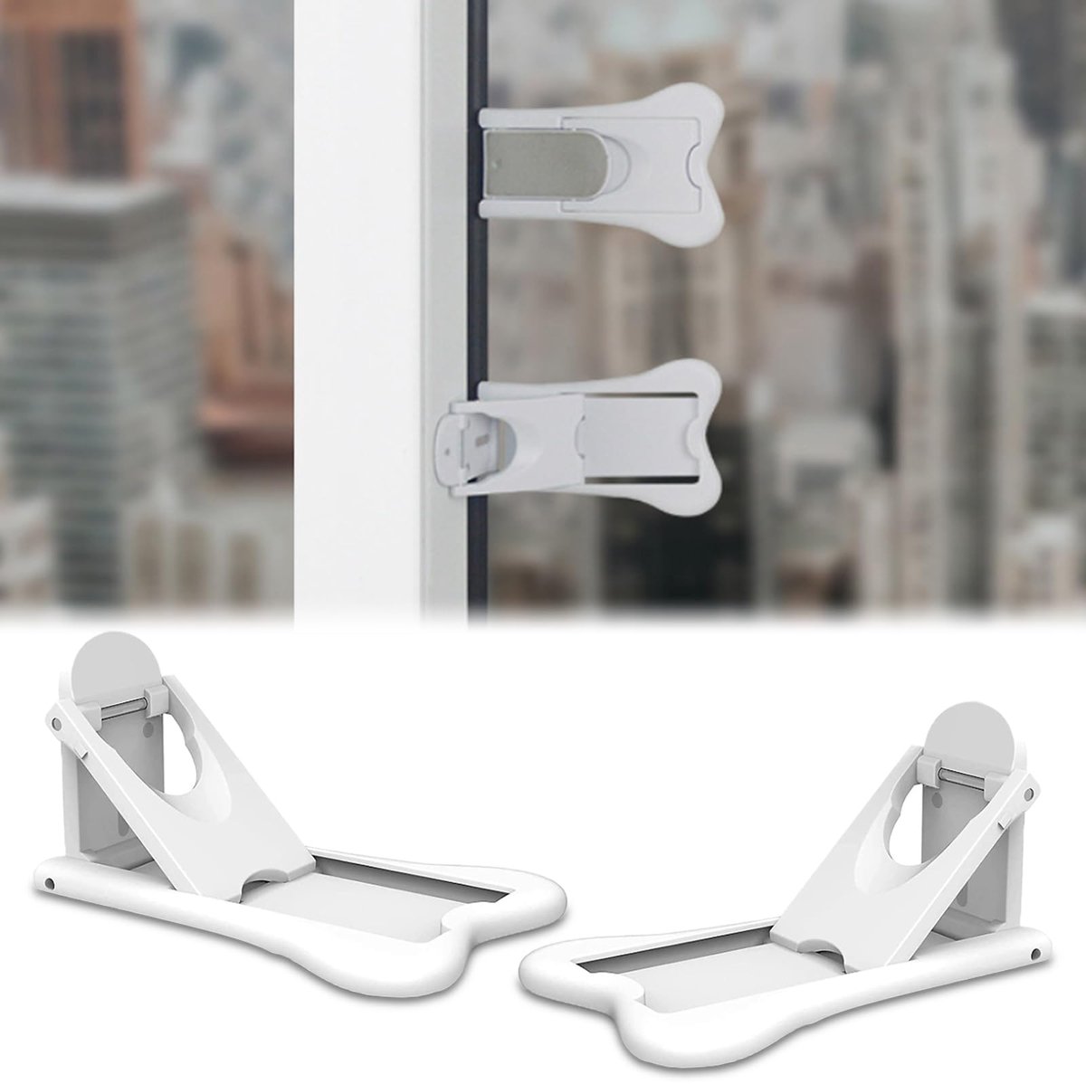 Tadpolez 2-pack kinderveilige schuifdeursloten, kinderveilige sloten voor ramen, babyveiligheidsslot, sloten voor schuifdeuren, veiligheidsslot, geen boren, babyveiligheidsslot voor deurklink (wit)