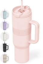 ONYX Bouteille d'Eau avec Pailles 1,2 L - Bouteille pour Enfants & Adultes - Mug Isotherme - Gourde Motivée - Gobelet pour École - Rose