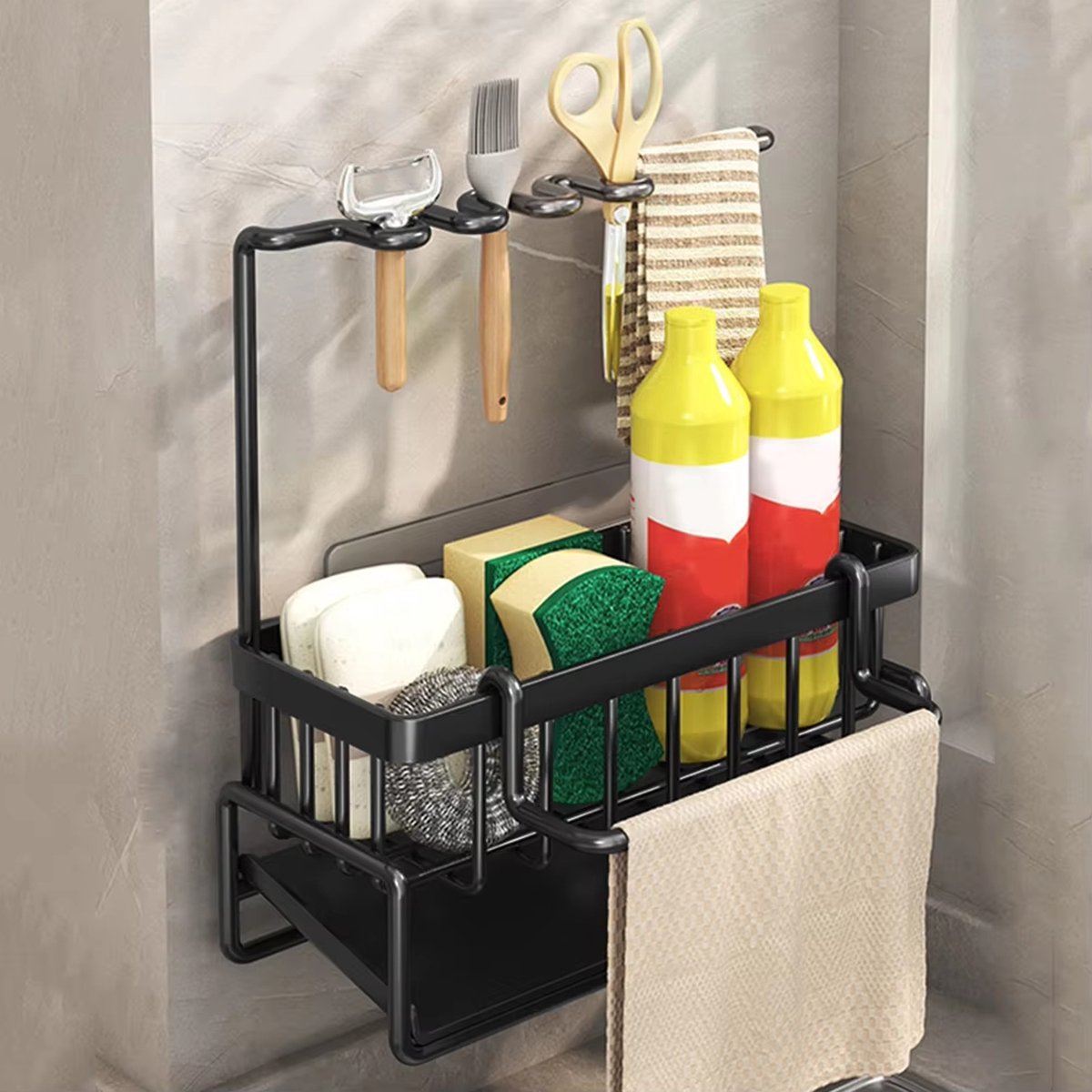 CHIWIN Keuken spoelbak rek – multifunctioneel muurrek & waterafvoer mand – ruimtebesparend spatvrij keuken opbergrek