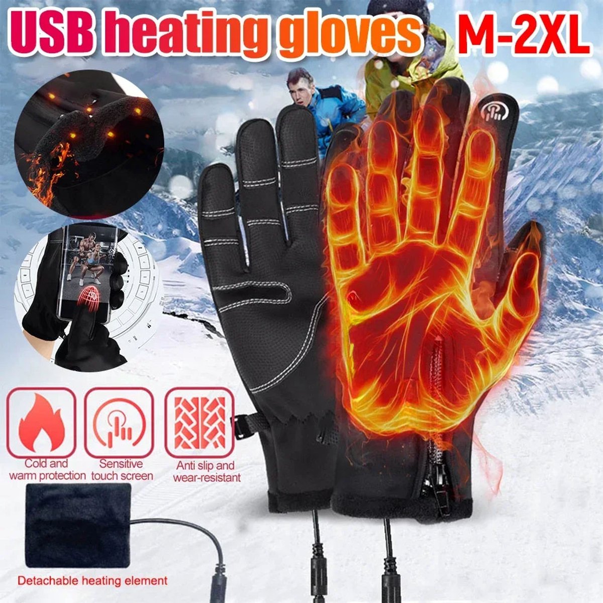 USB Verwarmde Handschoenen met Touchscreen – Winterhandschoenen Maat L voor Heren & Dames – Antislip, Waterafstotend – Voor Fietsen, Wandelen, Skiën & Hardlopen