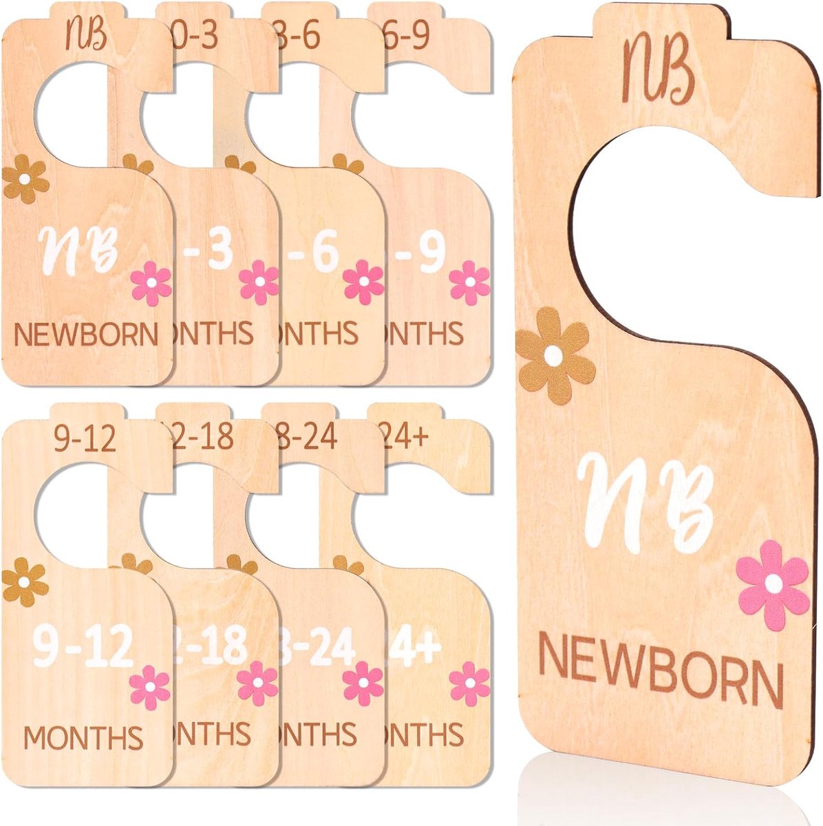 Image of 8pcs Nursery Hanger Dividers - Wooden Baby Closet Dividers - Sort 8 Sizes Baby Clothes Organizer - Closet Hangers Dividers - Baby Wardrobe Dividers voor Ouders