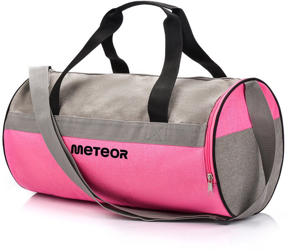 Meteor Siggy - Fitness tas - Sportuitrusting - Ideaal voor sportschool en training - Lichtgrijs / Roze