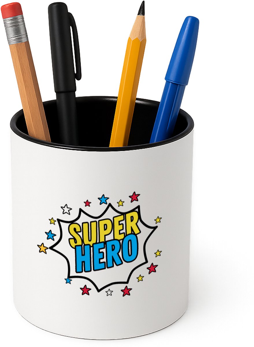 Hacebo® - Super hero Pennenbakje - Superhelden - een superheld - pennenhouder - verjaardagscadeau - kado - gift - geschenk - Pennenbakje zwart