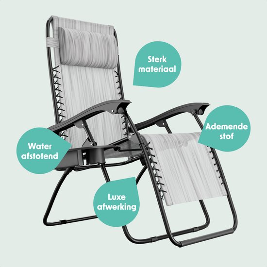 LifeGoods Opvouwbare Tuinstoel - Ligstoel Tuin - 30°-90° Verstelbaar - Metaal - Lichtgrijs van Merkloos — afbeelding 5