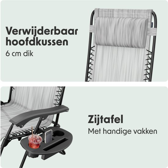 LifeGoods Opvouwbare Tuinstoel - Ligstoel Tuin - 30°-90° Verstelbaar - Metaal - Lichtgrijs van Merkloos — afbeelding 4