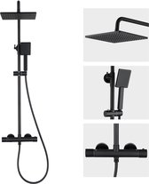 Auralum MAX Regendouche met Thermostaatkraan - Doucheset Zwart - Regendoucheset - Verstelbare Hoogte 88-124 cm - 10 inch Douchekop