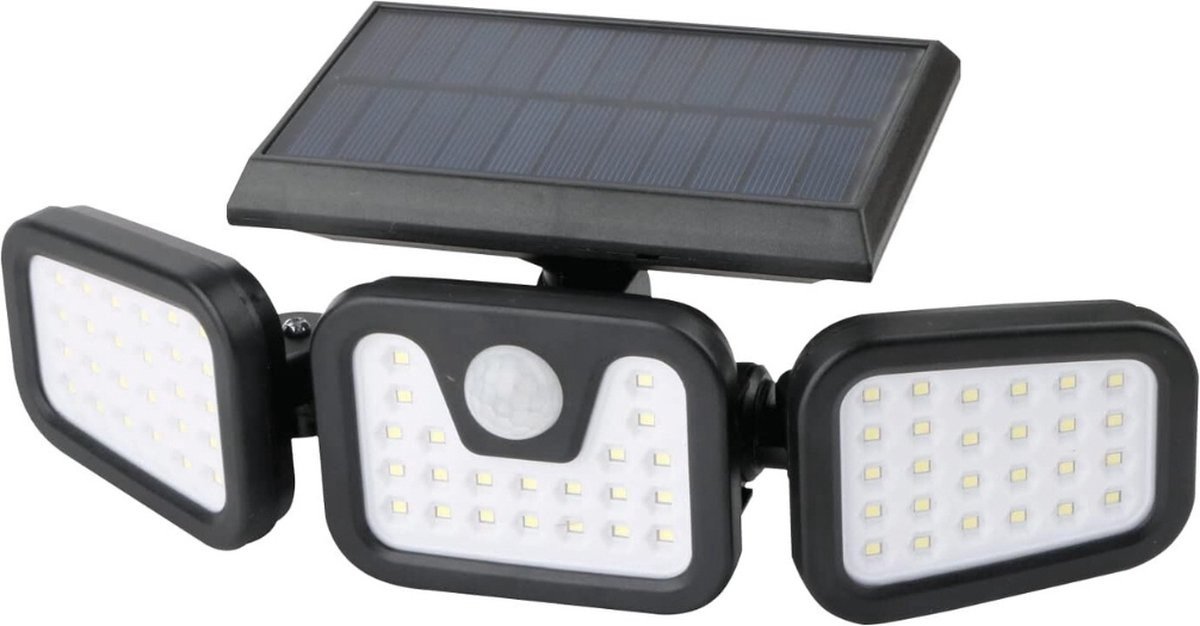 Zincline LED Buitenlamp op Zonne-energie met Sensor – 74 LEDs, 600 Lumen, 3 Draaiende Lichtpanelen
