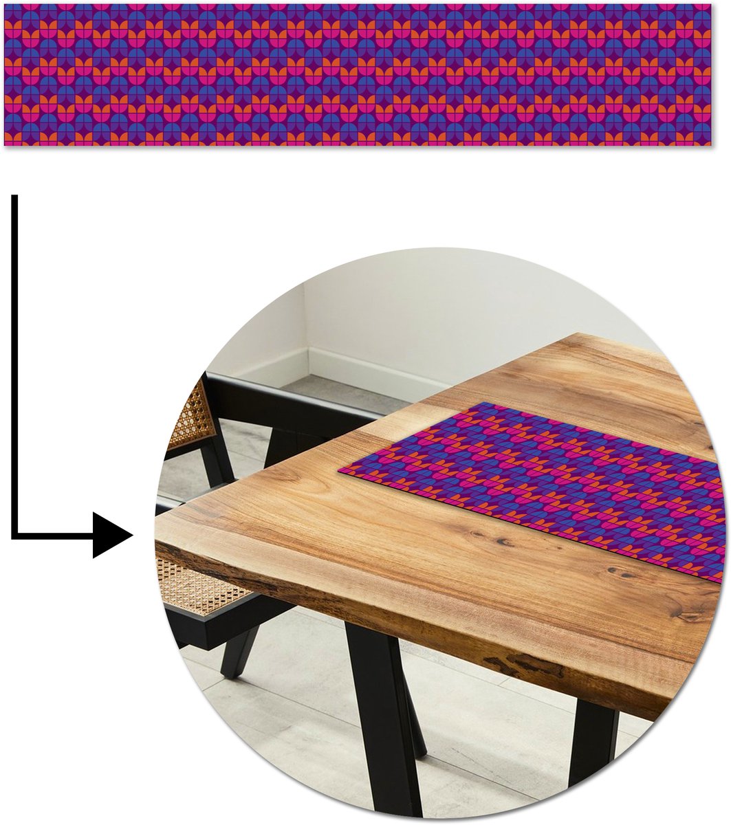 Tafelloper 150x30 cm - Tafelmat vinyl Tulpen - Patroon - Retro - Tafeldecoratie - Tafelversiering - Keuken decoratie - Tafel versiering